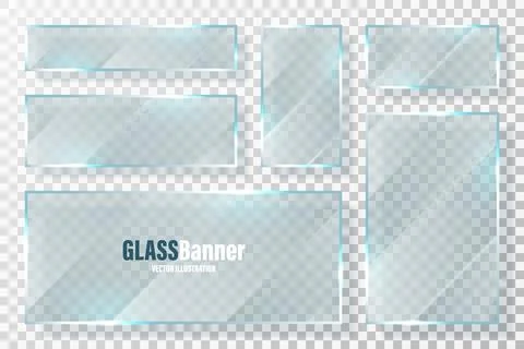 Glass frames collection. Realistic transparent glass banner with glare. Vector Stock Illustration
