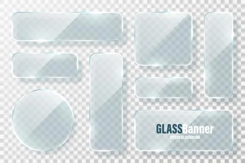 Glass frames collection. Realistic transparent glass banner with glare. Vector Illustrazione stock