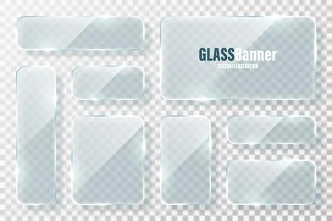 Glass frames collection. Realistic transparent glass banner with glare. Vector 스톡 일러스트