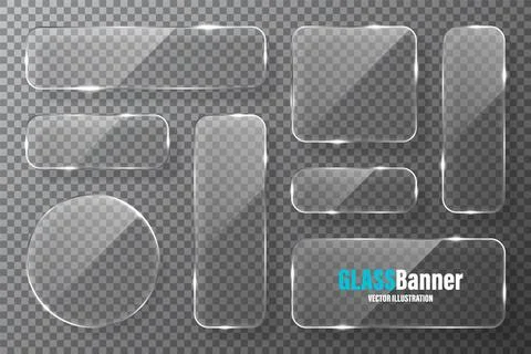 Glass frames collection. Realistic transparent glass banner with glare. Vector Illustrazione stock
