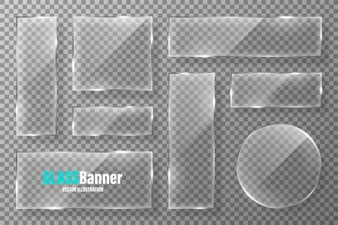 Glass frames collection. Realistic transparent glass banner with glare. Vector Illustrazione stock