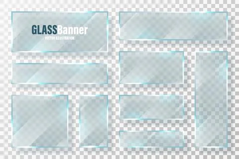 Glass frames collection. Realistic transparent glass banner with glare. Vector Illustrazione stock