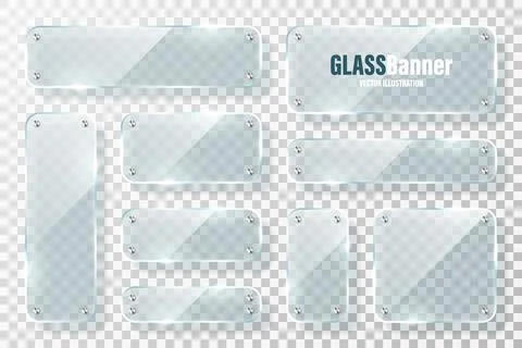 Glass frames with metal holder collection. Realistic transparent glass banner 스톡 일러스트