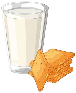 Glass of Fresh Milk with a Stack of Crispy Crackers Stock Illustration