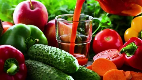 Glass with fresh vegetable juice Stock Footage 287934590