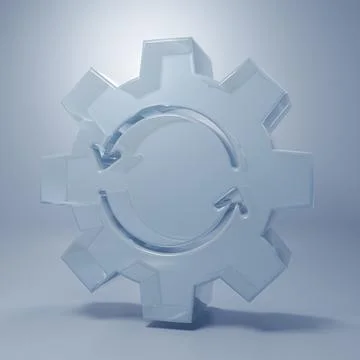 Glass Gear and arrows as workflow concept icon isolated on grey background... Stock Illustration