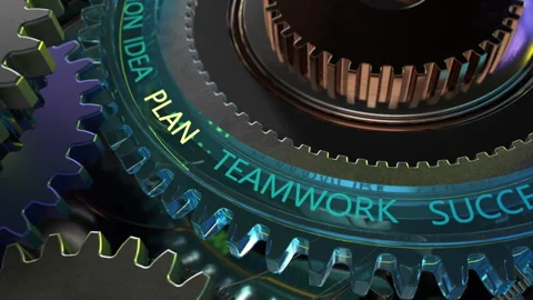 Glass gear vision idea plan teamwork success.Gears working in the machinery Stock Footage 266477857