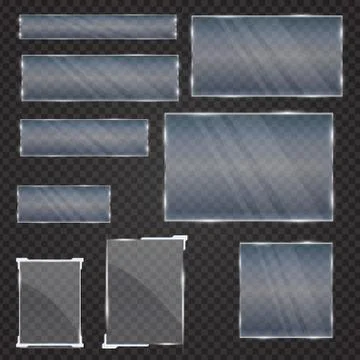 Glass geometric shape on a transparent background. Glass banners for advertising Stock Illustration