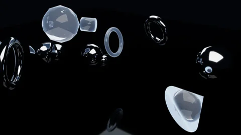 Glass Geometric Shapes Floating Zero Gravity Dark Vídeos de archivo 332543474
