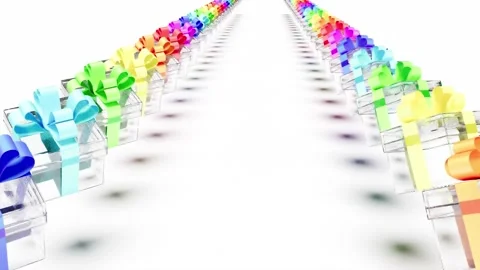 Glass gift boxes rainbow color ribbon able to loop endless Stock Footage 321357301