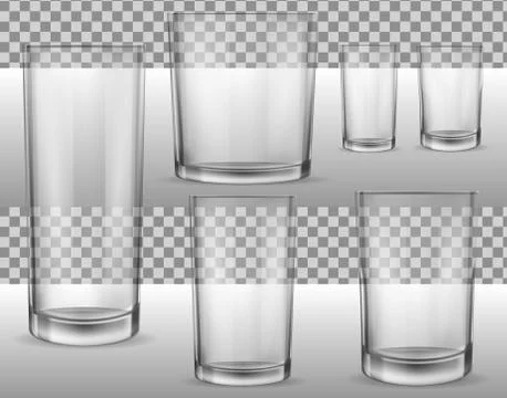 Glass glasses empty. Set of vector realistic illustrations, isolated icons. Stock-Illustration