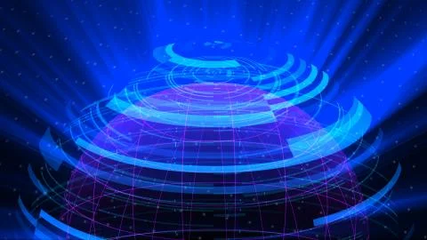 Glass globe distortion digital background, abstract 3d render, computer Stock Illustration