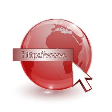 Glass globe earth map 3d red and cursor with internet address Illustrazione stock