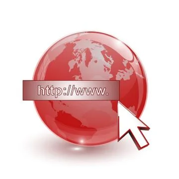 Glass globe earth map 3d red and cursor with internet address Stock Illustration