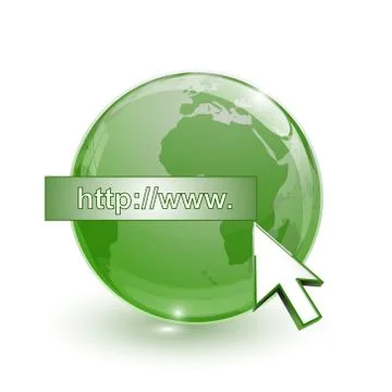 Glass globe earth map 3d green and cursor with internet address Stock Illustration