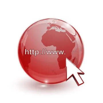 Glass globe earth map 3d red and cursor with internet address 스톡 일러스트