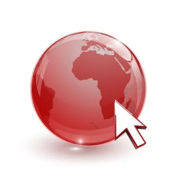 Glass globe earth map 3d red and cursor Stock Illustration
