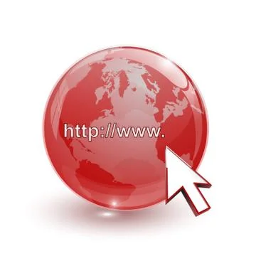 Glass globe earth map 3d red and cursor with internet address Stock Illustration