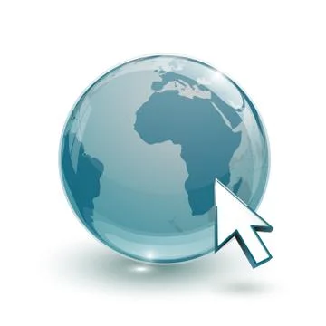 Glass globe earth map 3d blue and cursor Illustrazione stock