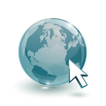Glass globe earth map 3d blue and cursor 스톡 일러스트