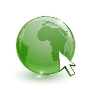 Glass globe earth map 3d green and cursor Stock Illustration
