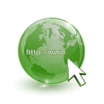 Glass globe earth map 3d green and cursor with internet address Stock Illustration