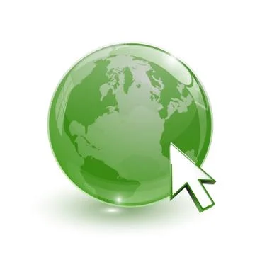 Glass globe earth map 3d green and cursor Stock Illustration