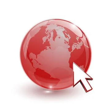 Glass globe earth map 3d red and cursor 스톡 일러스트