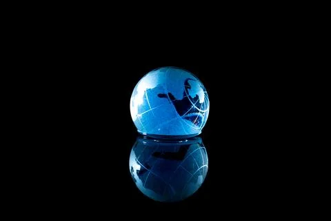 Glass Globe Sphere with Reflection on Black Background Stock Photos