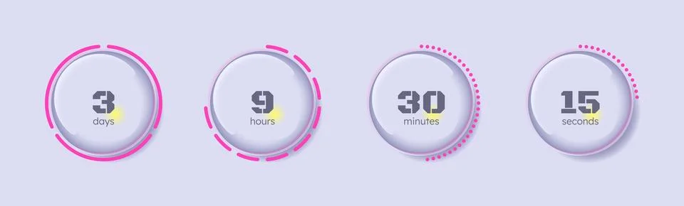 Glass glossy translucent circular countdown timer set Stock Illustration