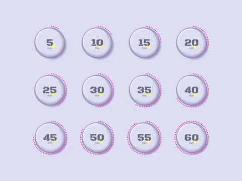 Glass glossy translucent circular countdown timer set Illustrazione stock