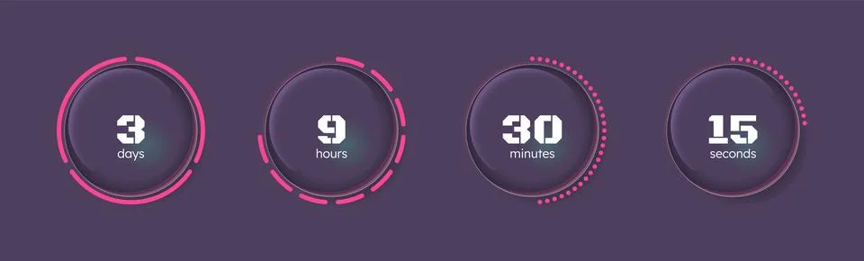 Glass glossy translucent countdown timer set on dark background 库存插图