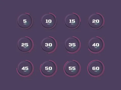 Glass glossy translucent countdown timer set on dark background Stock Illustration