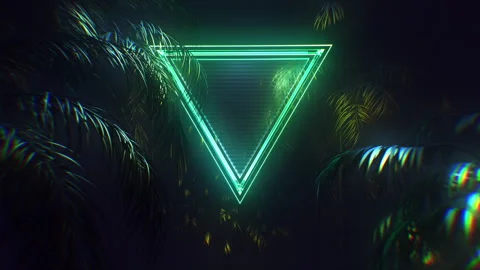 Glass Glowing Triangle Surrounded By Palm Trees Loop Stock-Footage 269558647