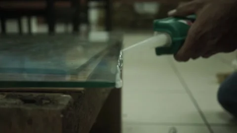 Glass glue installation 1 Stock Footage 309445843