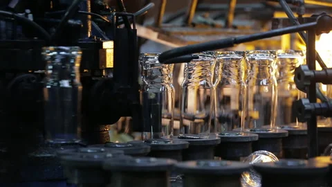 Glass goblets on the conveyor and fire Stock Footage 171601269