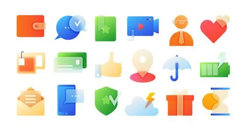 Glass gradient icons. App morphism effect for website design, transparency blur Stockillustratie