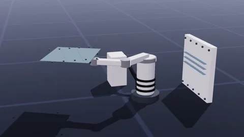 Glass handling robot display fab 3d loop 3D animation seamless loop Stock Footage 341779609