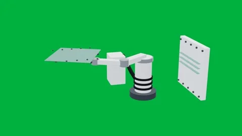 Glass handling robot display fab 3d loop green screen Stock Footage 342913225