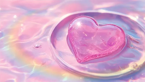 Glass Heart Floating on Water Loop Pastel Pink Rainbow Reflection Valentine Video stock 341828567