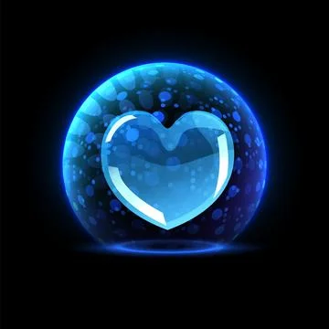 Glass heart in a protective spherical shield on an isolated background. Stockillustratie