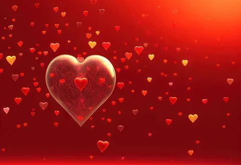 A glass heart shaped object is shown on a red background Illustration