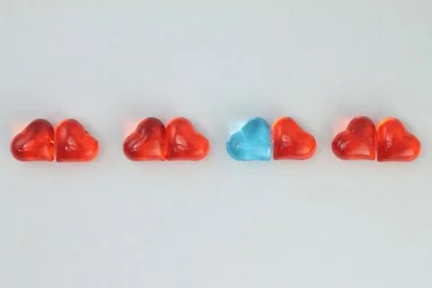 Glass hearts on a withe background. Valentines day. Place for text. Foto stock