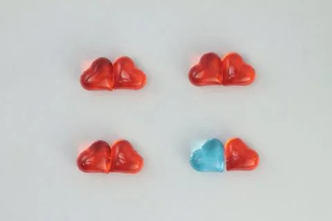 Glass hearts on a withe background. Valentines day. Place for text. Foto stock
