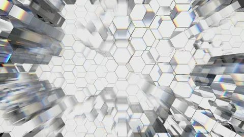 Glass hex mesh. Play of light in transparent hexagonal structures. Seamless loop Stock Footage 144016569