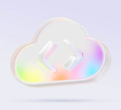 Glass holographic cloud programming with html code tag 3d render icon. Cloud IDE Stock Illustration