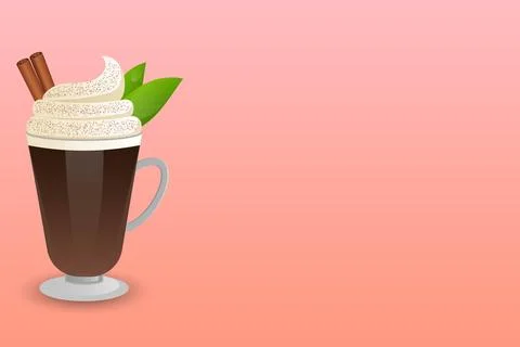 Glass of hot chocolate with cinnamon placed on the side on an empty backgroun Stock Illustration