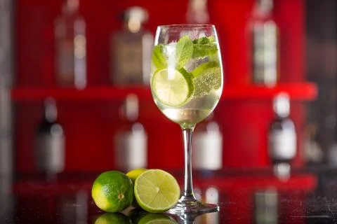 Glass of Hugo cocktail on a background Stock Photos