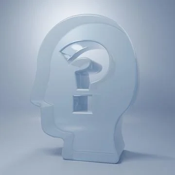 Glass Human head with question mark icon isolated on grey background. Minim.. Stock Illustration