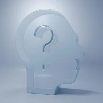 Glass Human head with question mark icon isolated on grey background. Minim.. Stock Photos